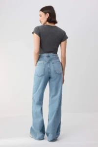 TRENDYOLMİLLA TRENDYOLMiLLA Wardrope Essentials Blue Draped High Waist 100% Cotton Wide Leg jeans - Image 4