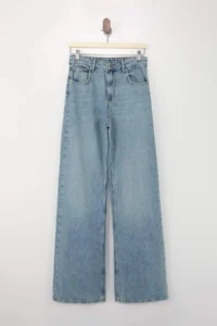 TRENDYOLMİLLA TRENDYOLMiLLA Wardrope Essentials Blue Draped High Waist 100% Cotton Wide Leg jeans - Image 5