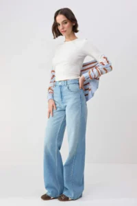 TRENDYOLMİLLA TRENDYOLMiLLA Wardrope Essentials Blue Flowy High Waist 100% Cotton Wide Leg jeans - Image 2