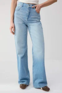 TRENDYOLMİLLA TRENDYOLMiLLA Wardrope Essentials Blue Flowy High Waist 100% Cotton Wide Leg jeans - Image 3