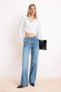 TRENDYOLMİLLA Mavi Regular Waist 100% Cotton Wide Leg Wide Leg jeans