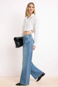 TRENDYOLMİLLA Mavi Regular Waist 100% Cotton Wide Leg Wide Leg jeans - Image 2