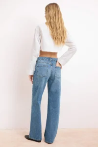 TRENDYOLMİLLA Mavi Regular Waist 100% Cotton Wide Leg Wide Leg jeans - Image 4