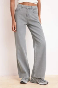 TRENDYOLMİLLA Gray Draped High Waist Seasonal 100% Cotton LONG Size Wide Leg jeans - Image 3