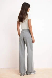 TRENDYOLMİLLA Gray Draped High Waist Seasonal 100% Cotton LONG Size Wide Leg jeans - Image 4