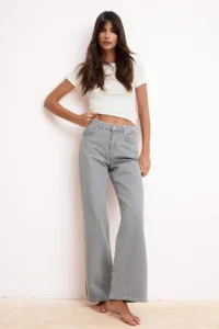 TRENDYOLMİLLA Gray Draped High Waist Seasonal 100% Cotton LONG Size Wide Leg jeans - Image 5