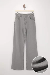 TRENDYOLMİLLA Gray Draped High Waist Seasonal 100% Cotton LONG Size Wide Leg jeans - Image 6