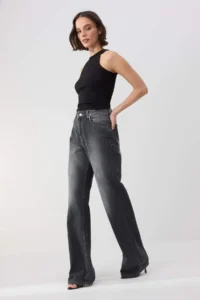 TRENDYOLMİLLA TRENDYOLMiLLA Wardrope Essentials Anthracite FLORAL High Waist Wide Leg jeans - Image 2