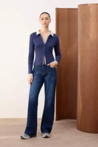 TRENDYOLMİLLA TRENDYOLMiLLA Wardrope Essentials Dark Blue Flowy High Waist Wide Leg jeans - Image 6