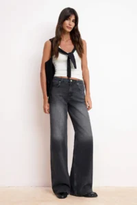 TRENDYOLMİLLA Black Draped Regular Waist 100% Cotton LONG Size Wide Leg jeans - Image 2
