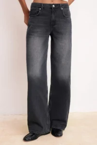 TRENDYOLMİLLA Black Draped Regular Waist 100% Cotton LONG Size Wide Leg jeans - Image 3