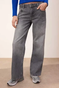 TRENDYOLMİLLA TRENDYOLMiLLA Wardrope Essentials Gray Low Waist 100% Cotton Wide Leg Wide Leg jeans