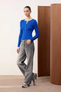 TRENDYOLMİLLA TRENDYOLMiLLA Wardrope Essentials Gray Low Waist 100% Cotton Wide Leg Wide Leg jeans - Image 3