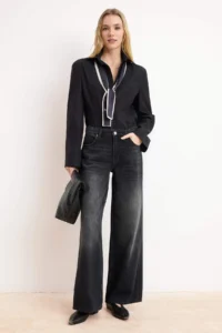 TRENDYOLMİLLA Premium Black Special Material Draped High Waist 100% Cotton Wide Leg jeans