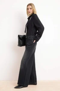 TRENDYOLMİLLA Premium Black Special Material Draped High Waist 100% Cotton Wide Leg jeans - Image 2