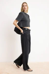 TRENDYOLMİLLA Black SOFT Tencel Blended High Waist Wide Leg jeans - Image 2