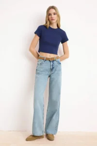 TRENDYOLMİLLA Light Blue SOFT Tencel Blended High Waist Wide Leg jeans - Image 2
