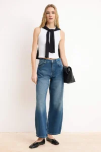 TRENDYOLMİLLA Premium Blue Special Material Draped Tencel Blended High Waist Short Size barrel jeans