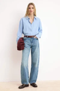 TRENDYOLMİLLA Premium Blue Special Material High Waist 100% Cotton barrel jeans