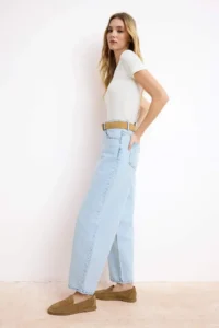 TRENDYOLMİLLA Mavi High Waist 100% Cotton barrel jeans - Image 2