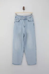 TRENDYOLMİLLA Mavi High Waist 100% Cotton barrel jeans - Image 5