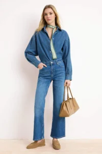 TRENDYOLMİLLA Premium Blue Special Material High Waist Middle Flexible Straight Plain Cut jeans