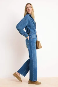 TRENDYOLMİLLA Premium Blue Special Material High Waist Middle Flexible Straight Plain Cut jeans - Image 2