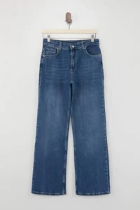 TRENDYOLMİLLA Premium Blue Special Material High Waist Middle Flexible Straight Plain Cut jeans - Image 5
