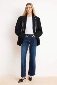 TRENDYOLMİLLA Premium Dark Blue Special Material High Waist Middle Flexible Straight Plain Cut jeans