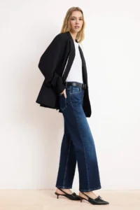 TRENDYOLMİLLA Premium Dark Blue Special Material High Waist Middle Flexible Straight Plain Cut jeans - Image 2