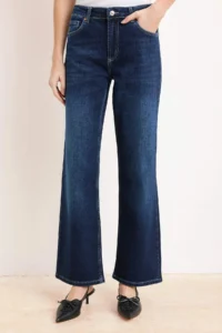 TRENDYOLMİLLA Premium Dark Blue Special Material High Waist Middle Flexible Straight Plain Cut jeans - Image 3