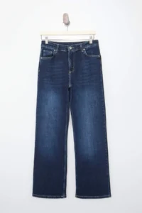 TRENDYOLMİLLA Premium Dark Blue Special Material High Waist Middle Flexible Straight Plain Cut jeans - Image 5