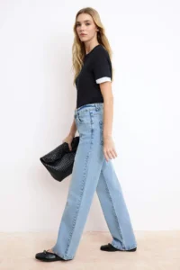 TRENDYOLMİLLA Mavi High Waist 100% Cotton Wide Leg Wide Leg jeans - Image 3