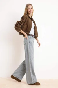 TRENDYOLMİLLA Premium Gray Special Material Regular Waist 100% Cotton Wide Leg Wide Leg jeans - Image 2