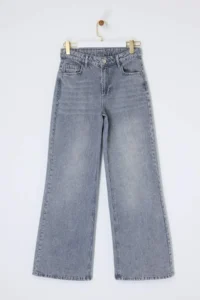 TRENDYOLMİLLA Premium Gray Special Material Regular Waist 100% Cotton Wide Leg Wide Leg jeans - Image 5