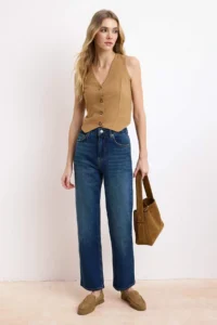 TRENDYOLMİLLA Mavi High Waist Less Flexible Straight Plain Cut jeans