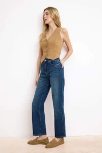 TRENDYOLMİLLA Mavi High Waist Less Flexible Straight Plain Cut jeans - Image 2