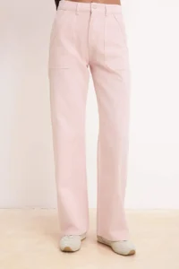 TRENDYOLMİLLA Pink Pocket Detail High Waist 100% Cotton Wide Leg jeans - Image 3
