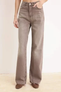 TRENDYOLMİLLA Light Brown Flowy Vintage Washed High Waist 100% Cotton Wide Leg jeans - Image 3