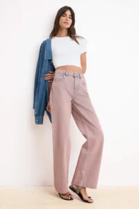 TRENDYOLMİLLA Pink High Waist Wide Leg Wide Leg 100% Cotton jeans - Image 2