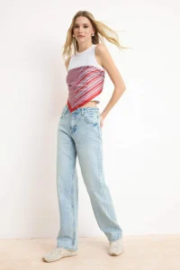 TRENDYOLMİLLA Mavi High Waist Straight/Plain Kesim 100% PamukluJeans - Image 2