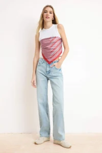 TRENDYOLMİLLA Mavi High Waist Straight/Plain Kesim 100% PamukluJeans - Image 3