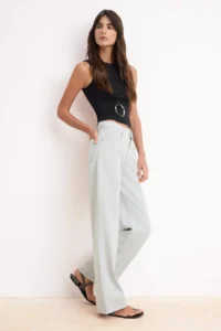 TRENDYOLMİLLA Gray Draped High Waist 100% Cotton Wide Leg jeans