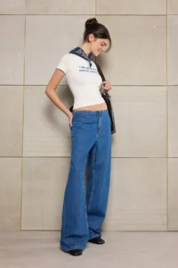 TRENDYOLMİLLA Teen Blue Flowy Tencel Blended Waist Detailed Regular Waist Wide Leg jeans - Image 2