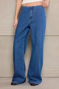 TRENDYOLMİLLA Teen Blue Flowy Tencel Blended Waist Detailed Regular Waist Wide Leg jeans - Image 3
