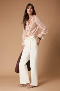 TRENDYOLMİLLA Ecru Chain Belt Detailed High Waist Less Flexible Wide Leg jeans - Image 2