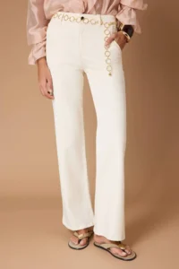 TRENDYOLMİLLA Ecru Chain Belt Detailed High Waist Less Flexible Wide Leg jeans - Image 3