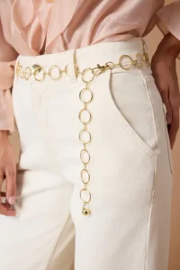 TRENDYOLMİLLA Ecru Chain Belt Detailed High Waist Less Flexible Wide Leg jeans - Image 4