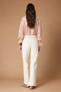 TRENDYOLMİLLA Ecru Chain Belt Detailed High Waist Less Flexible Wide Leg jeans - Image 5