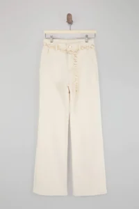 TRENDYOLMİLLA Ecru Chain Belt Detailed High Waist Less Flexible Wide Leg jeans - Image 6